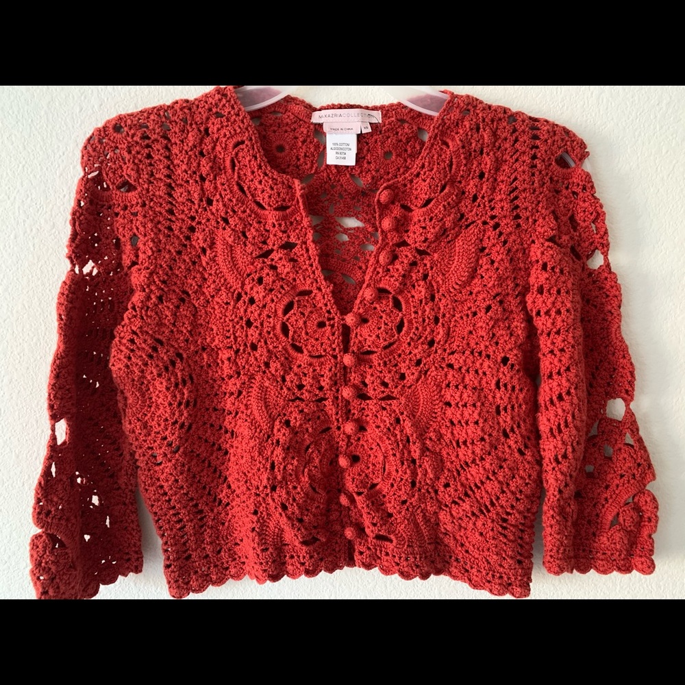 Max Azria crocheted crop cardigan, XS